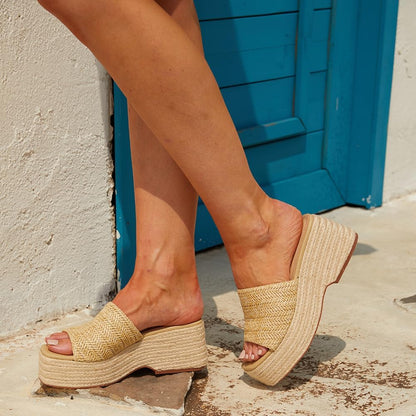 Platform Espadrille Wedge Slide Sandals Women Open Toe Minimal