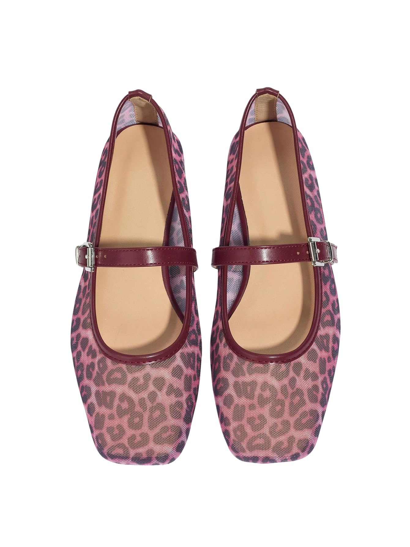 Women's Mesh Square Toe Mary Jane Ballet Flats Dress Shoes
