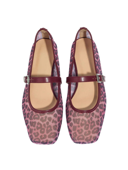 Women's Mesh Square Toe Mary Jane Ballet Flats Dress Shoes