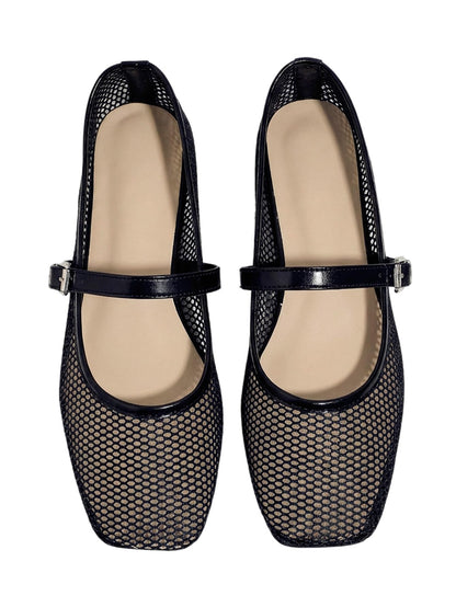 Women's Mesh Square Toe Mary Jane Ballet Flats Dress Shoes