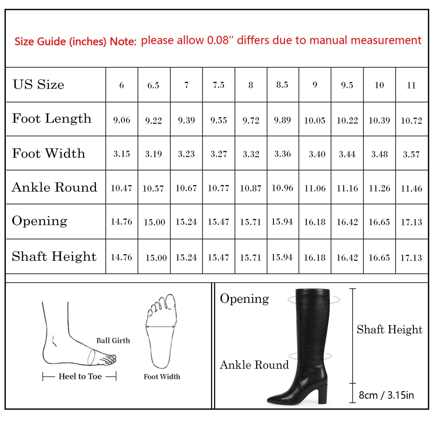 Knee High Chunky Heel Pointed Toe Zip Boots Fall
