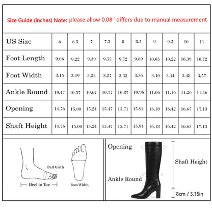 Knee High Chunky Heel Pointed Toe Zip Boots Fall