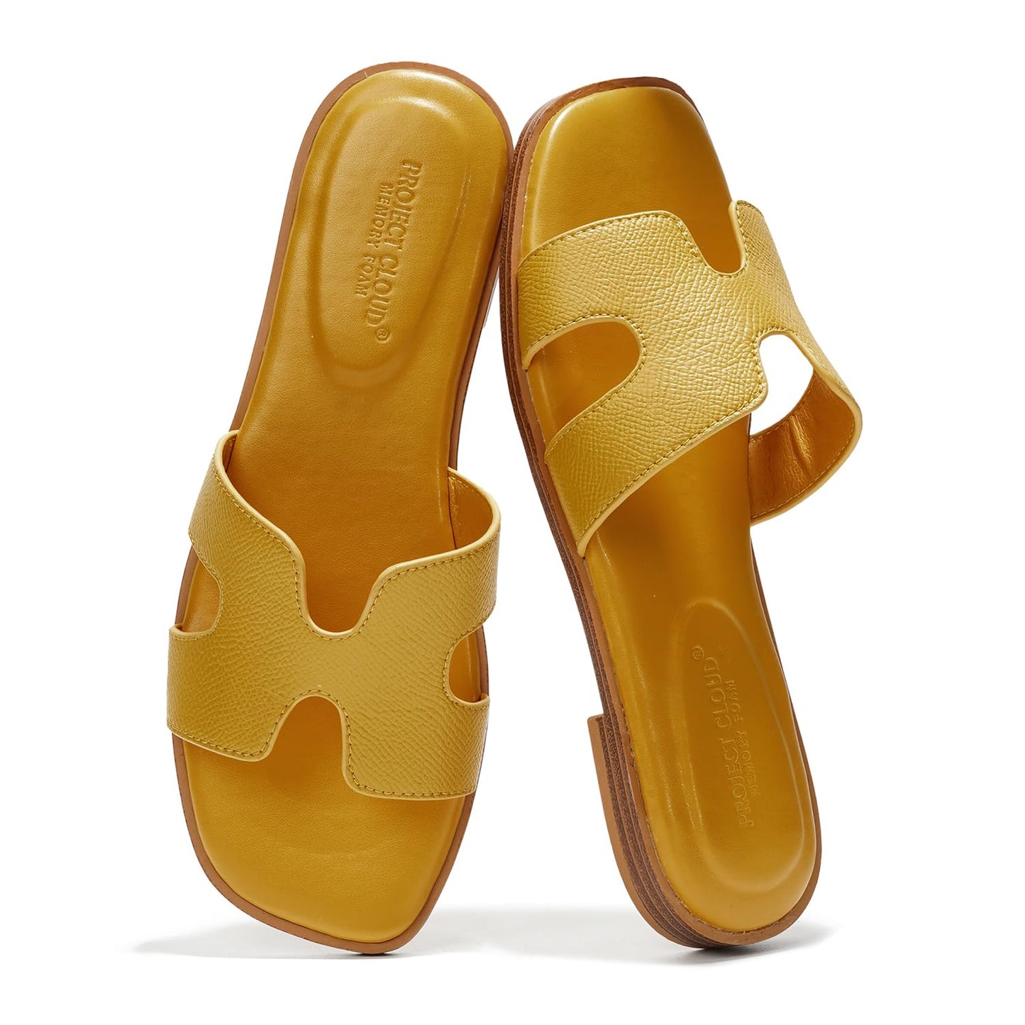 Leather Memory Foam Slide Sandals Women Flat Comfort Minimal