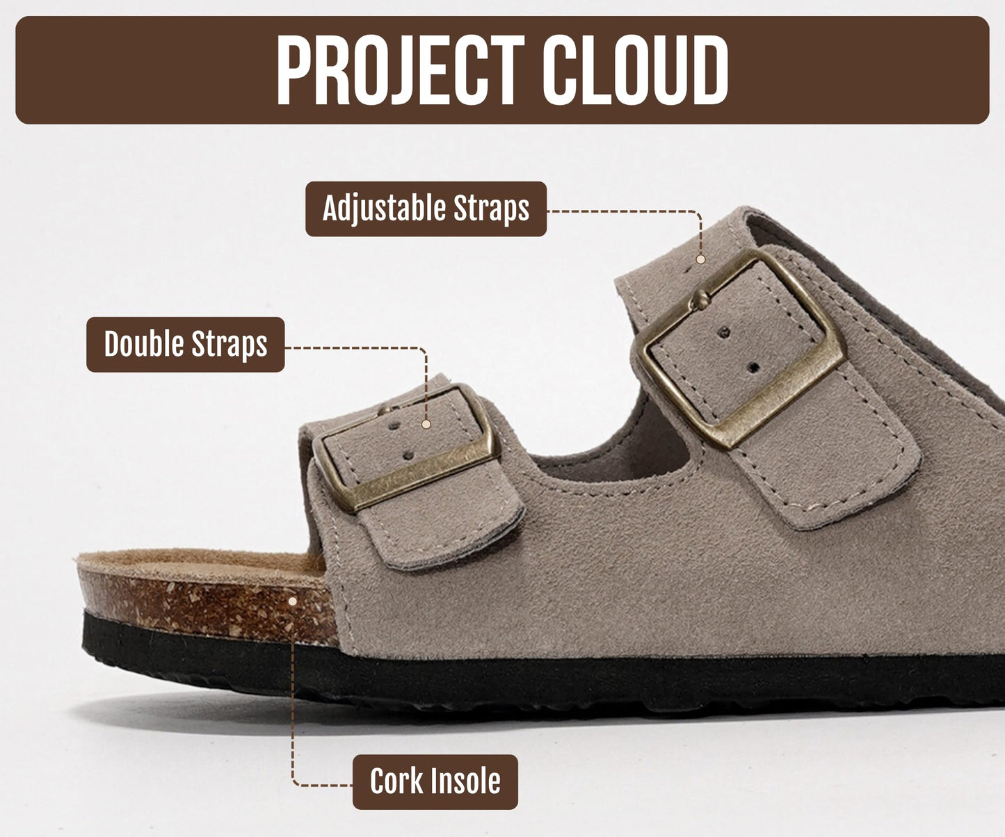 Women's Leather Cork Footbed Flat Slide Sandals