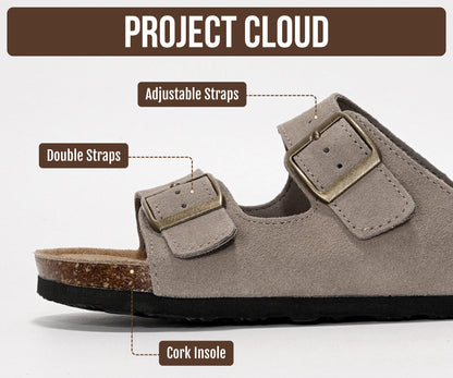 Women's Leather Cork Footbed Flat Slide Sandals