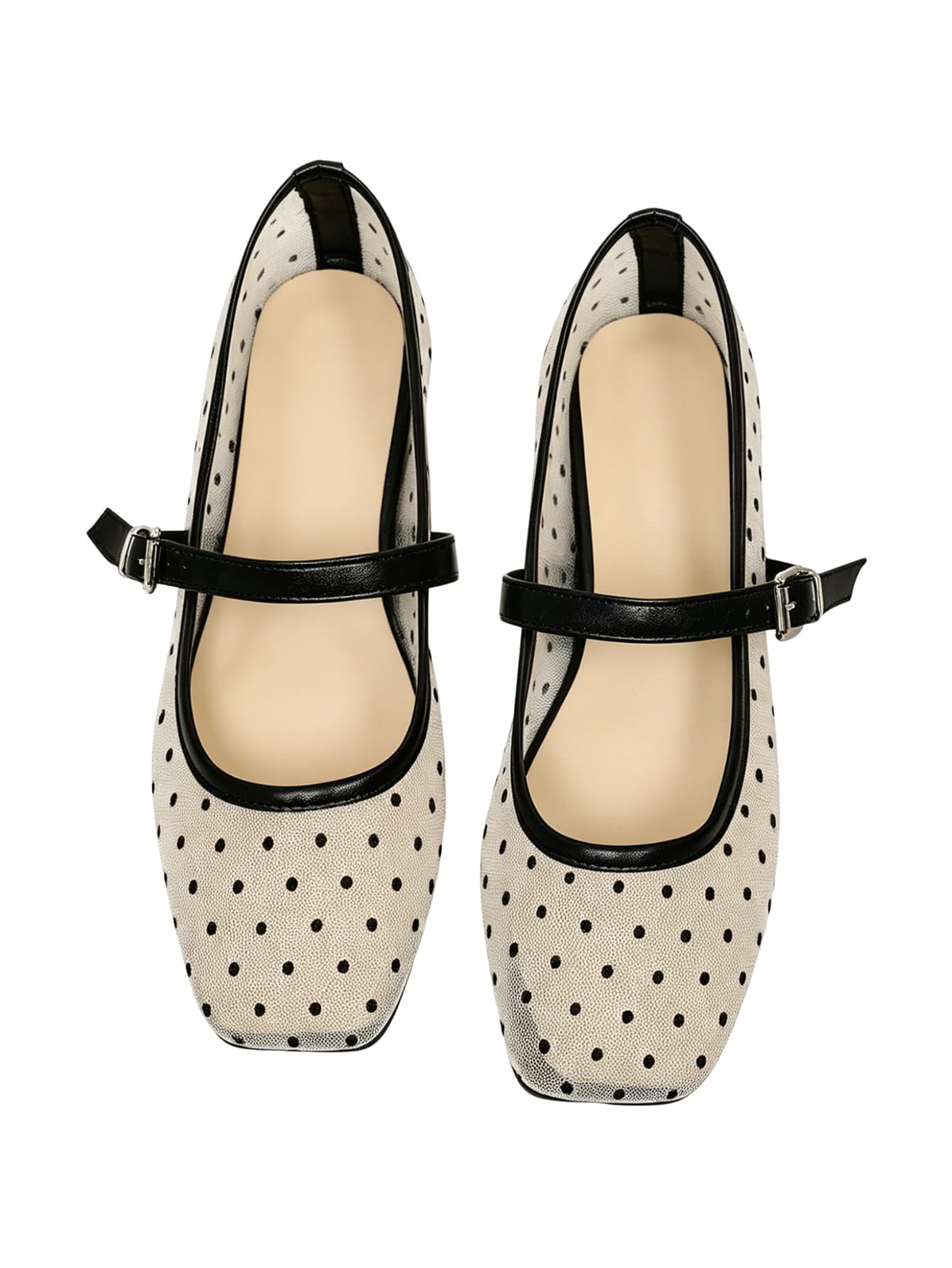 Women's Mesh Square Toe Mary Jane Ballet Flats Dress Shoes