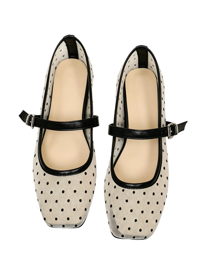 Women's Mesh Square Toe Mary Jane Ballet Flats Dress Shoes