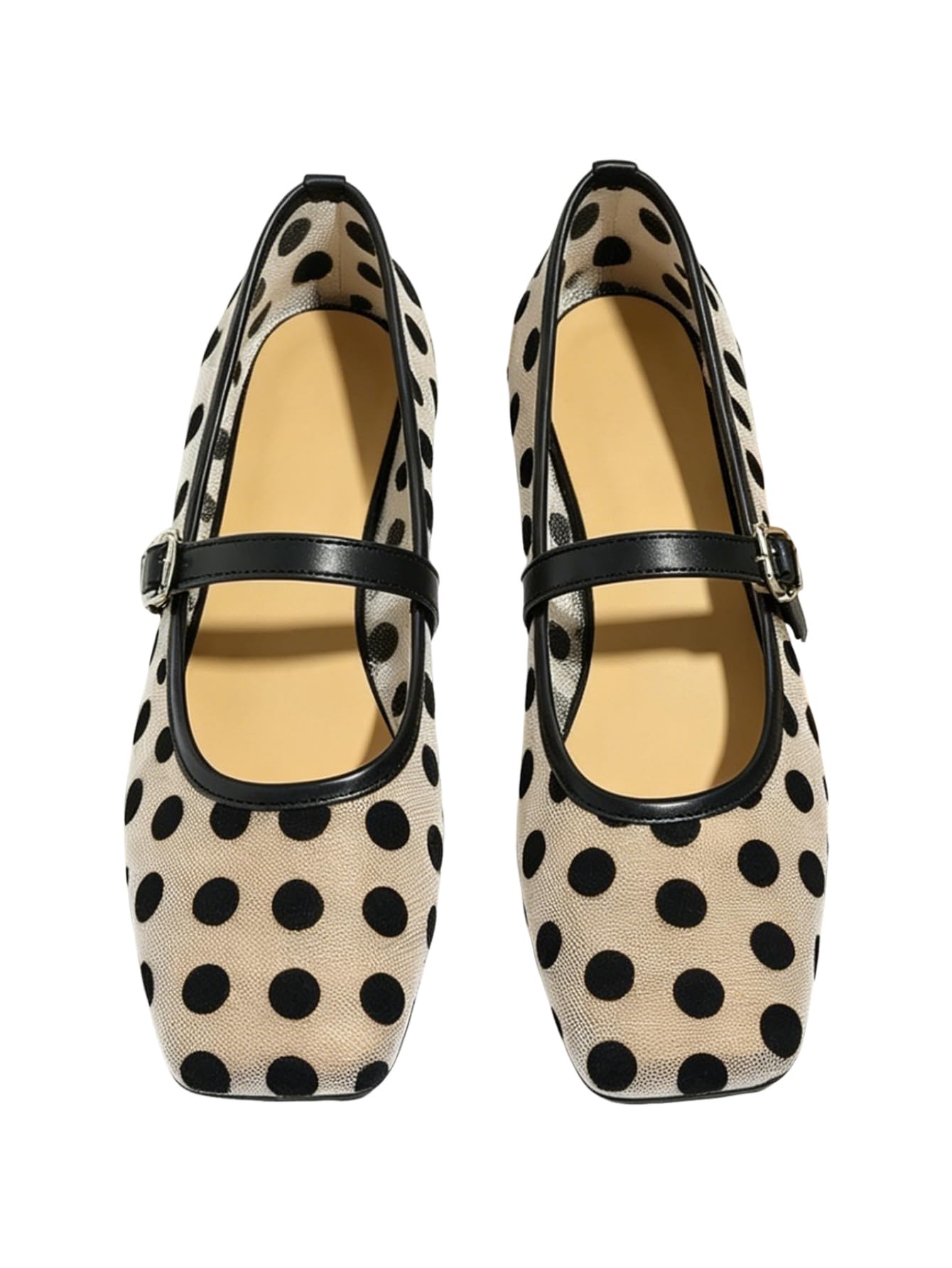 Women's Mesh Square Toe Mary Jane Ballet Flats Dress Shoes