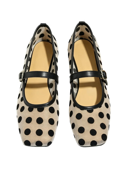 Women's Mesh Square Toe Mary Jane Ballet Flats Dress Shoes