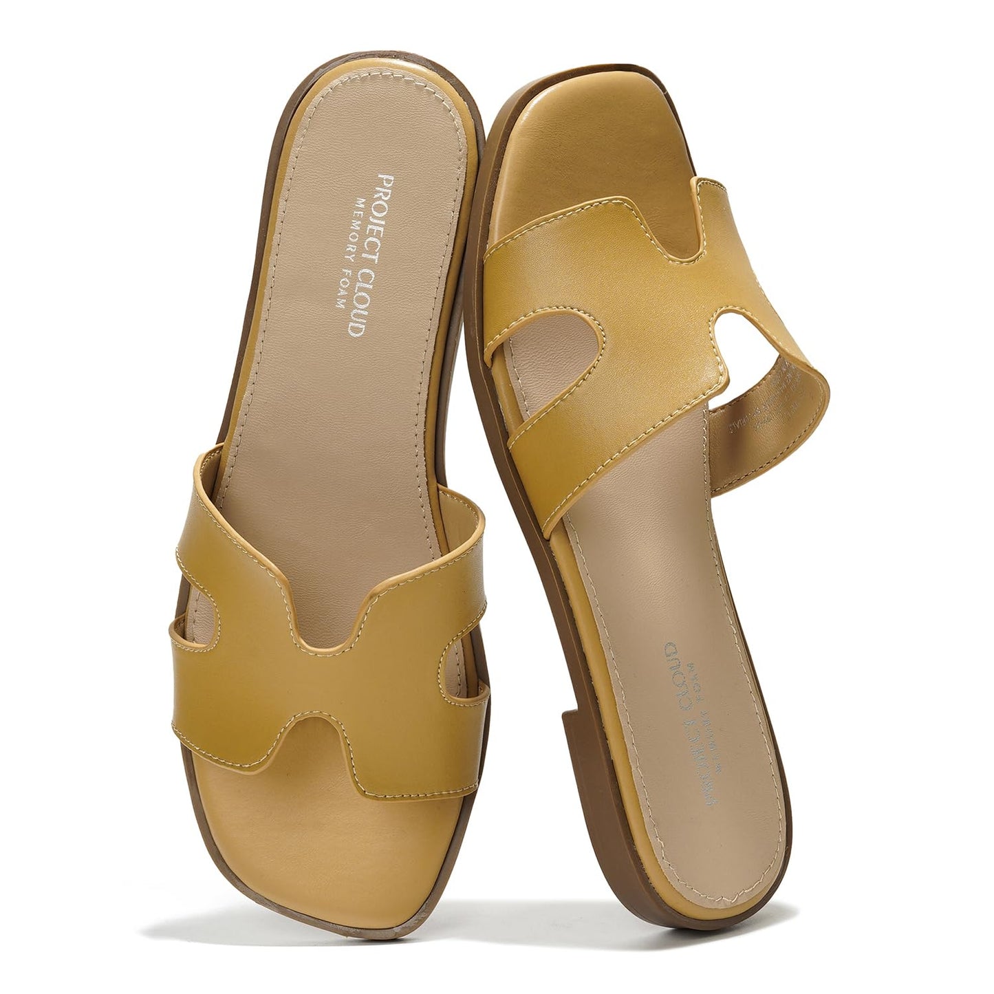 Leather Memory Foam Slide Sandals Women Flat Comfort Minimal