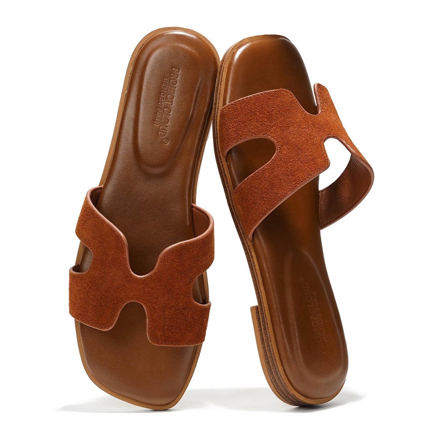 Leather Memory Foam Slide Sandals Women Flat Comfort Minimal