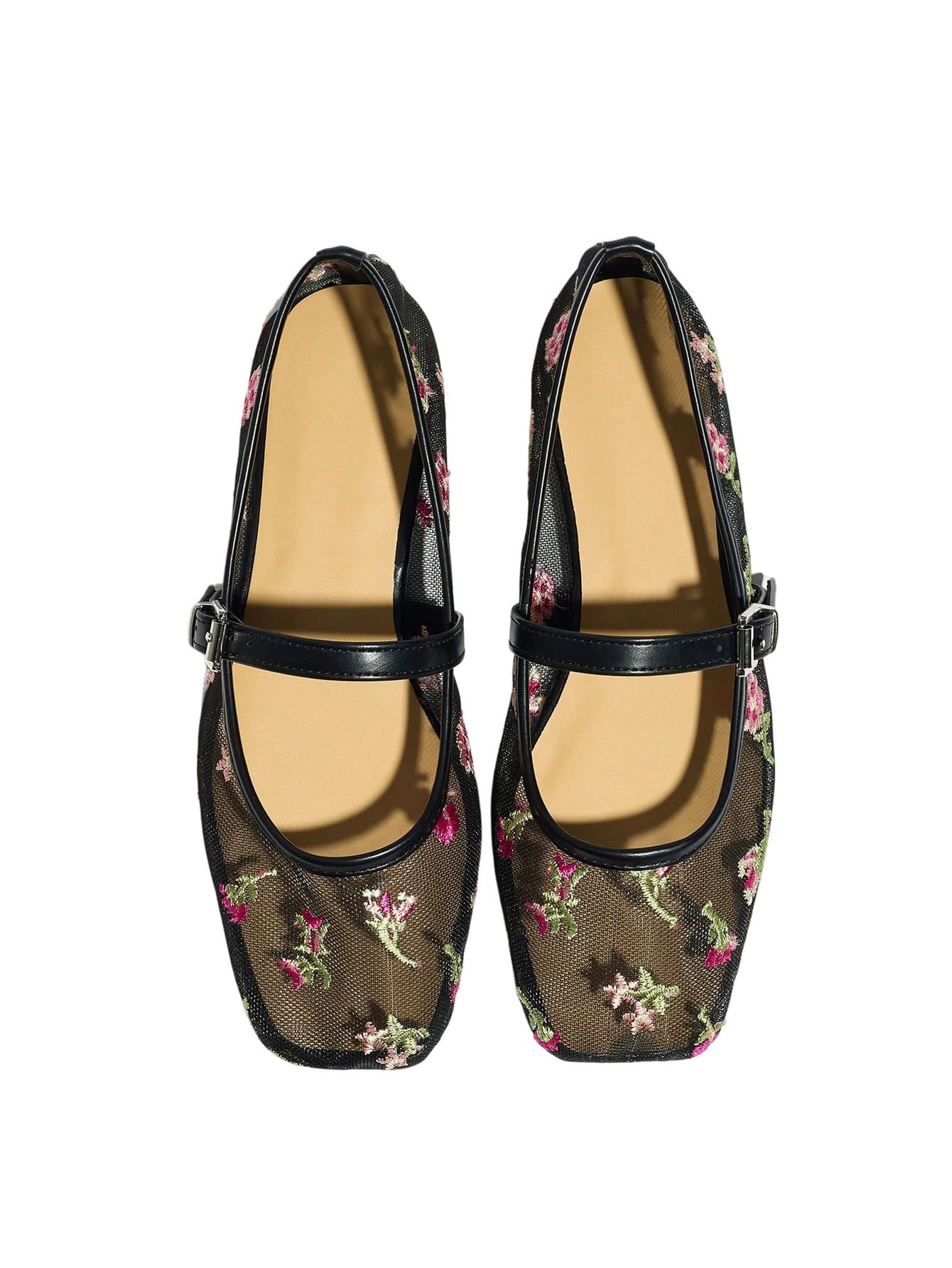 Women's Mesh Square Toe Mary Jane Ballet Flats Dress Shoes