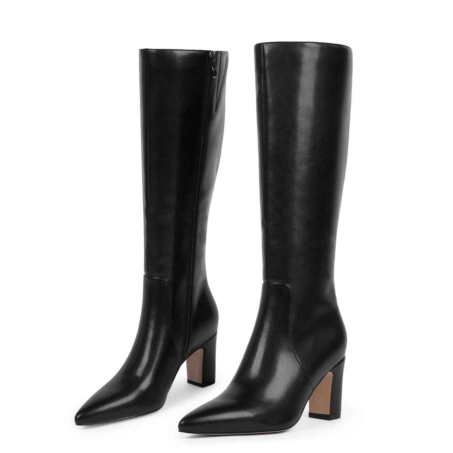 Knee High Chunky Heel Pointed Toe Zip Boots Fall