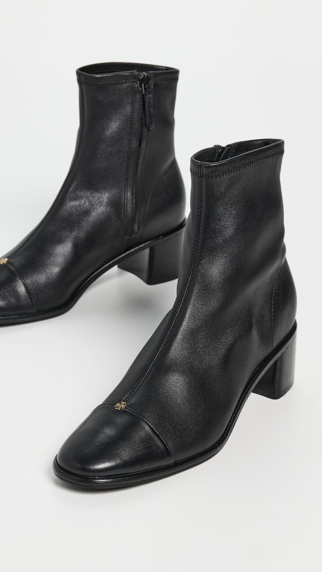 Cap Toe Heel Ankle Boots Women Tory Burch Leather Minimal