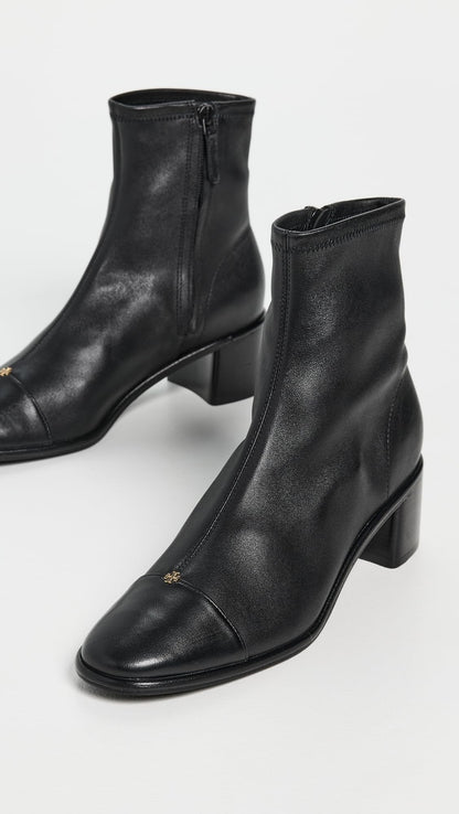 Cap Toe Heel Ankle Boots Women Tory Burch Leather Minimal