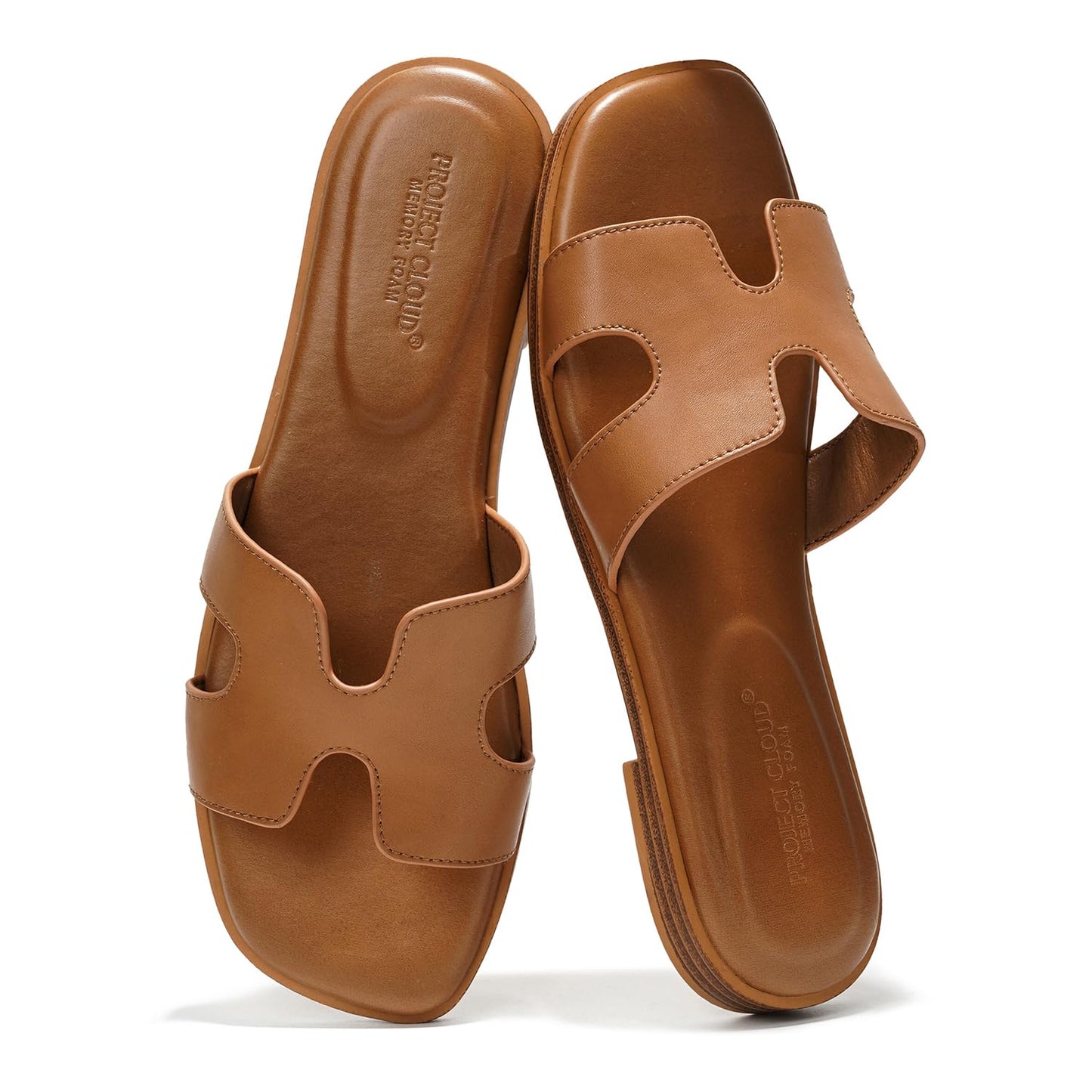 Leather Memory Foam Slide Sandals Women Flat Comfort Minimal