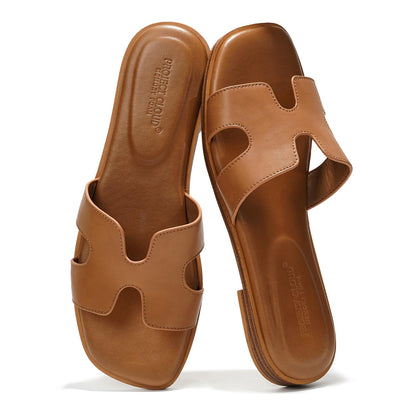 Leather Memory Foam Slide Sandals Women Flat Comfort Minimal