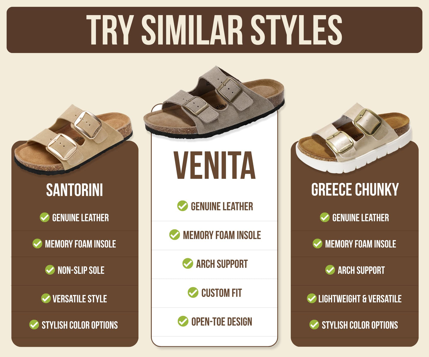Women's Leather Cork Footbed Flat Slide Sandals