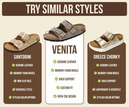 Women's Leather Cork Footbed Flat Slide Sandals