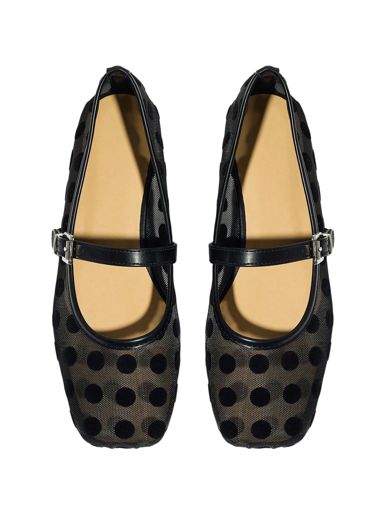 Women's Mesh Square Toe Mary Jane Ballet Flats Dress Shoes