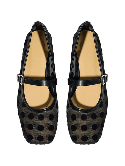 Women's Mesh Square Toe Mary Jane Ballet Flats Dress Shoes