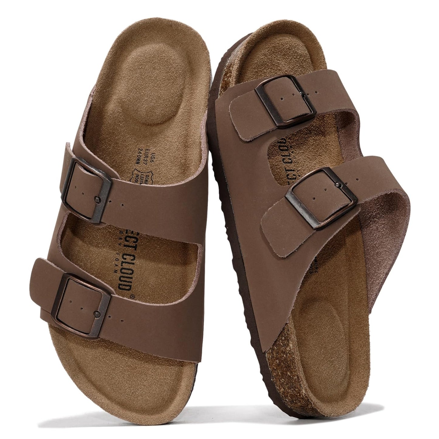 Women's Leather Cork Footbed Flat Slide Sandals