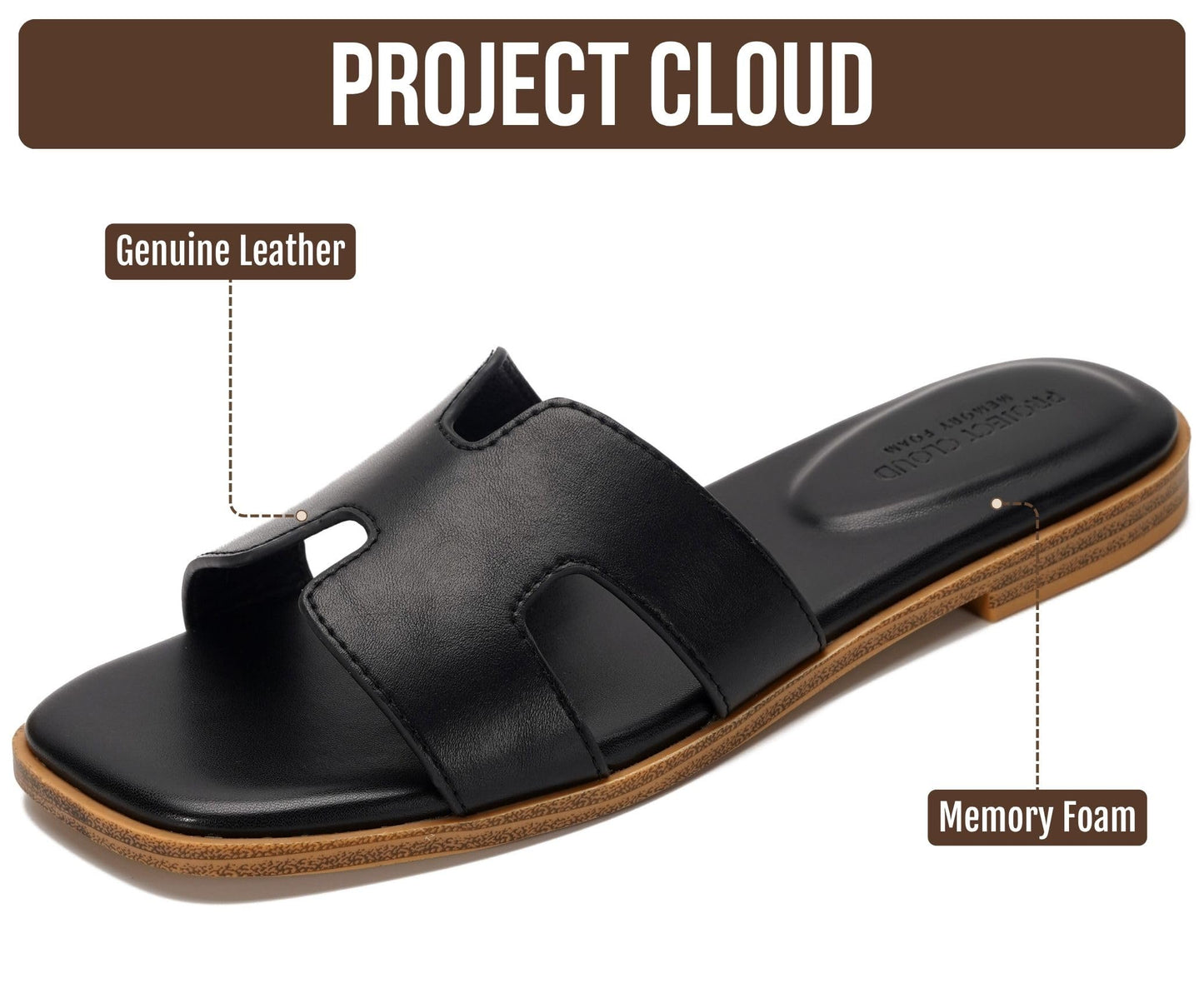 Leather Memory Foam Slide Sandals Women Flat Comfort Minimal