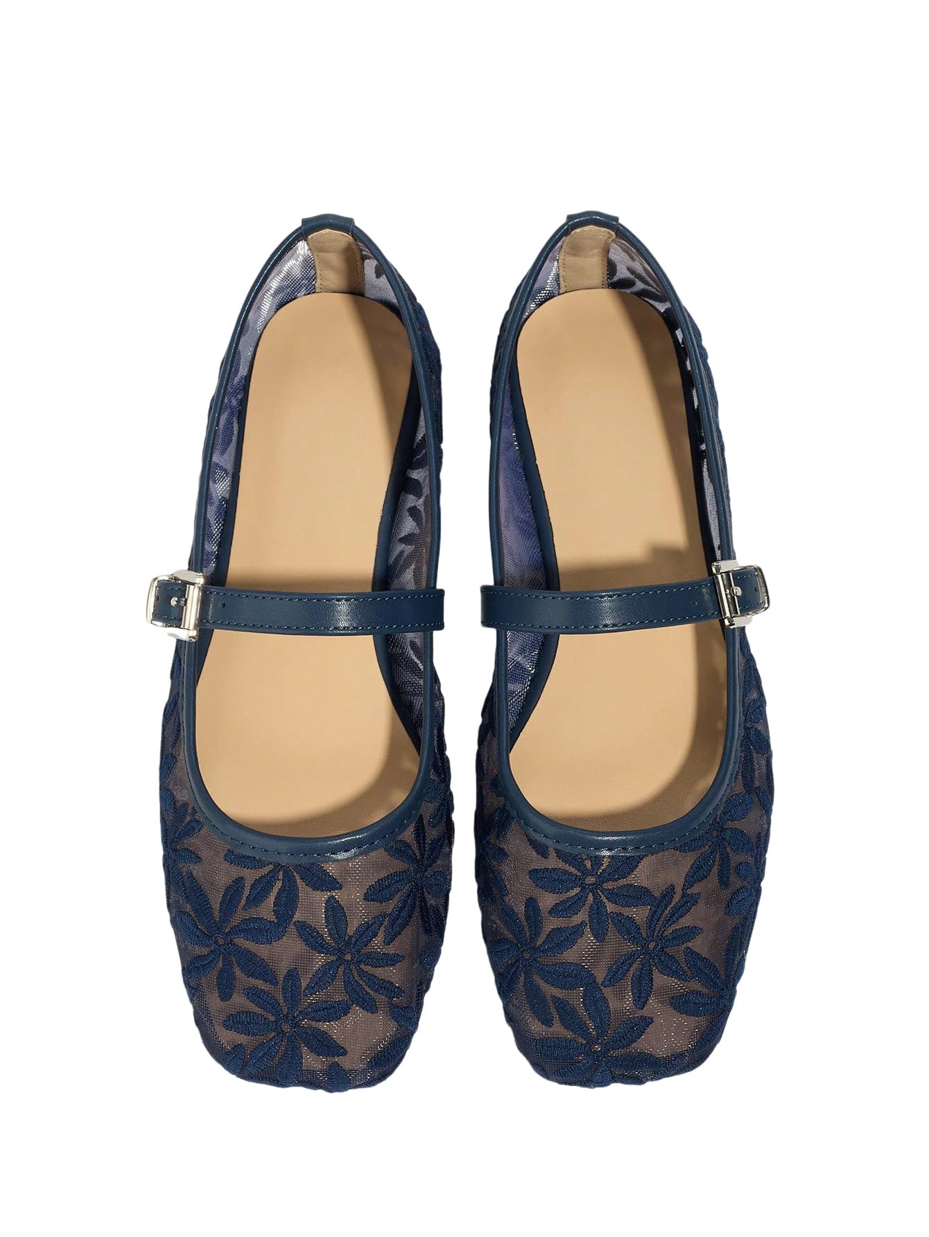 Women's Mesh Square Toe Mary Jane Ballet Flats Dress Shoes