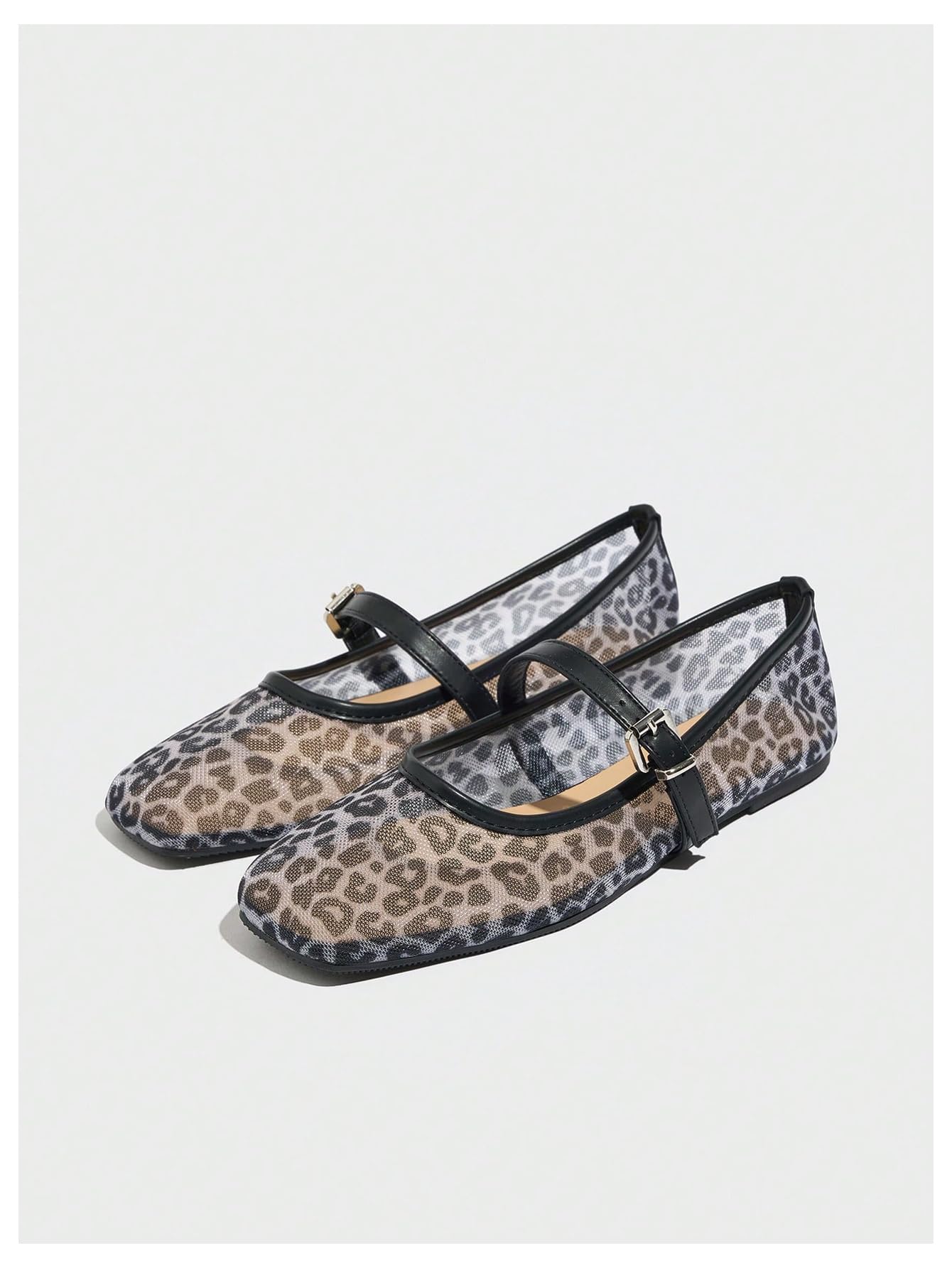 Women's Mesh Square Toe Mary Jane Ballet Flats Dress Shoes