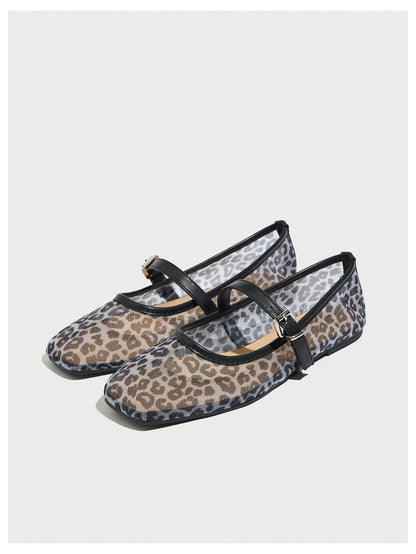 Women's Mesh Square Toe Mary Jane Ballet Flats Dress Shoes
