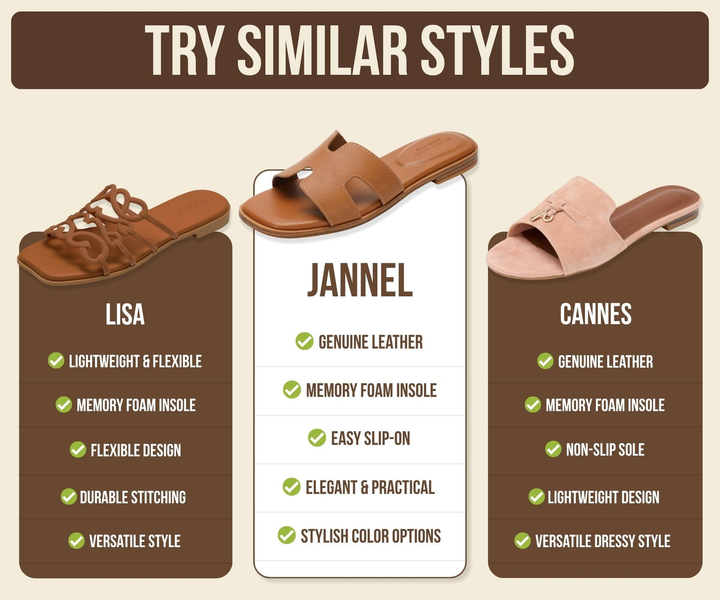 Leather Memory Foam Slide Sandals Women Flat Comfort Minimal