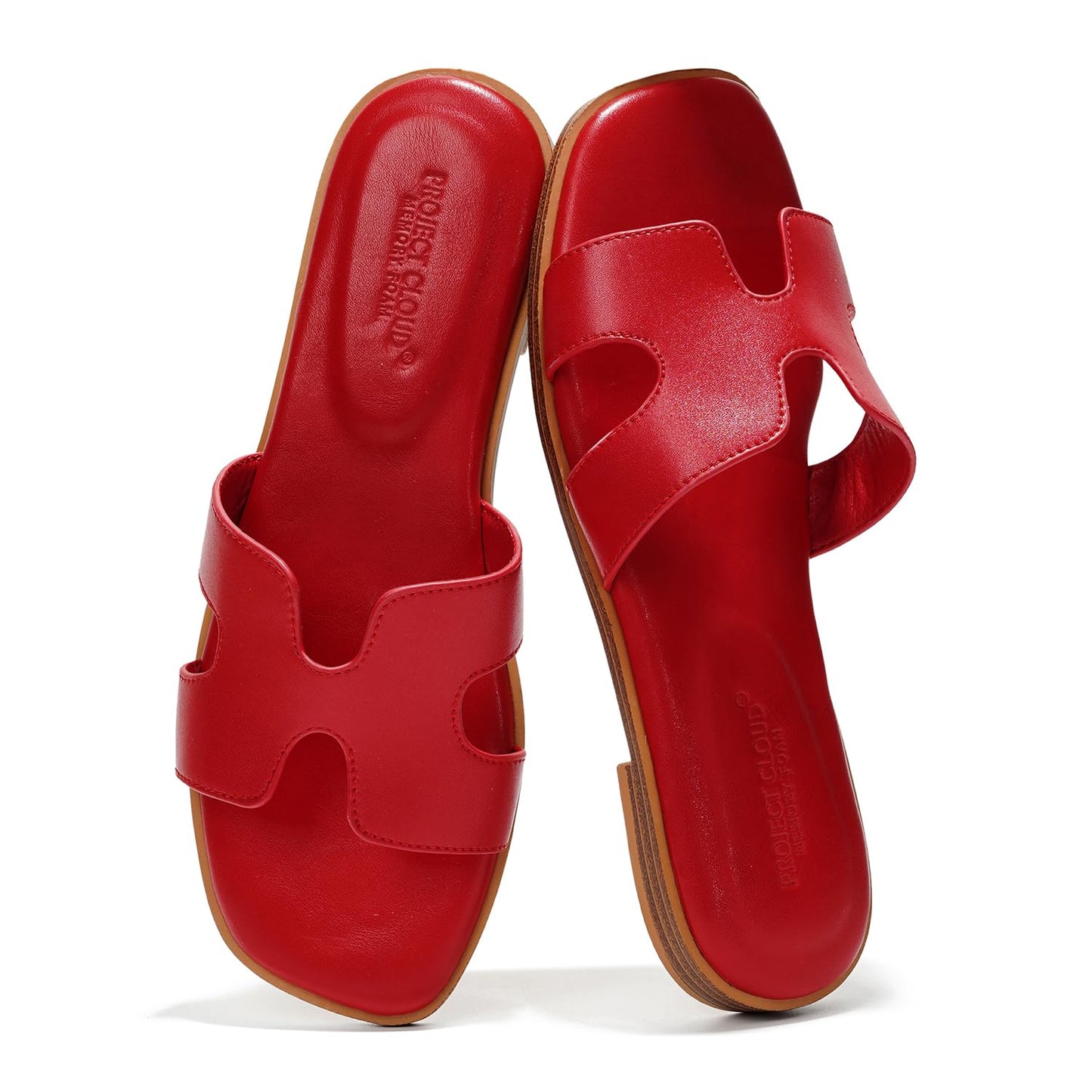 Leather Memory Foam Slide Sandals Women Flat Comfort Minimal