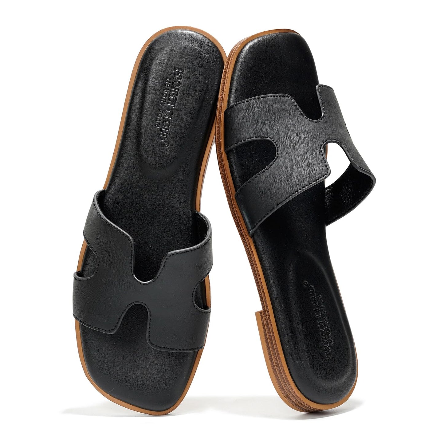 Leather Memory Foam Slide Sandals Women Flat Comfort Minimal