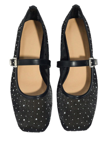 Women's Mesh Square Toe Mary Jane Ballet Flats Dress Shoes