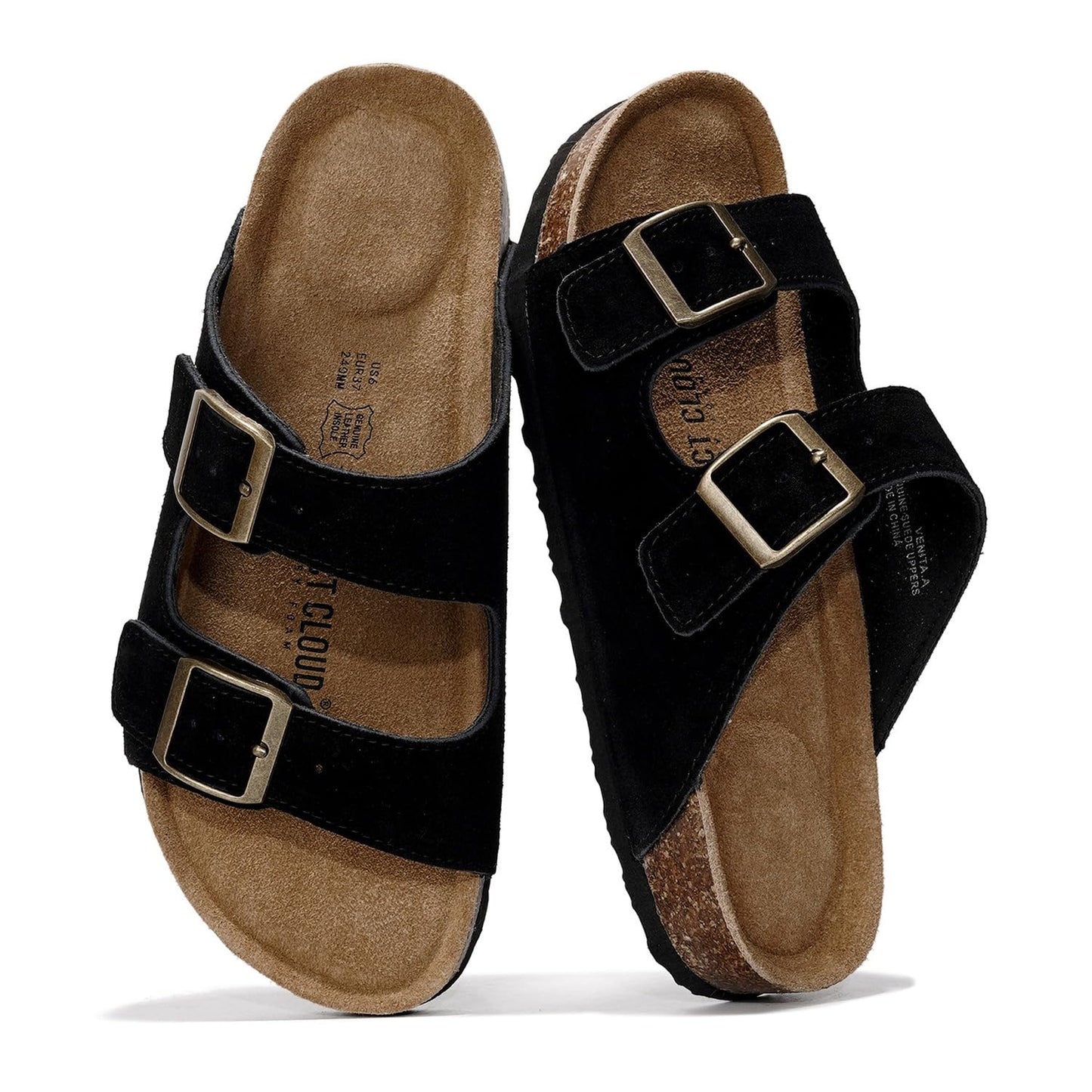 Women's Leather Cork Footbed Flat Slide Sandals