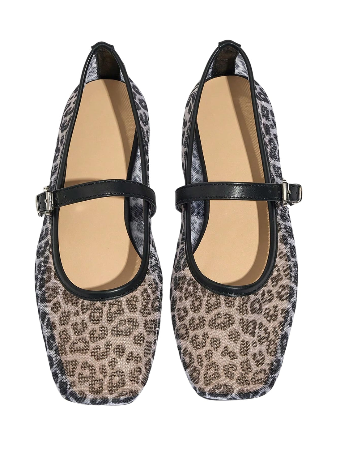 Women's Mesh Square Toe Mary Jane Ballet Flats Dress Shoes