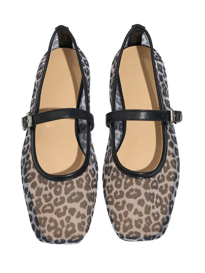 Women's Mesh Square Toe Mary Jane Ballet Flats Dress Shoes