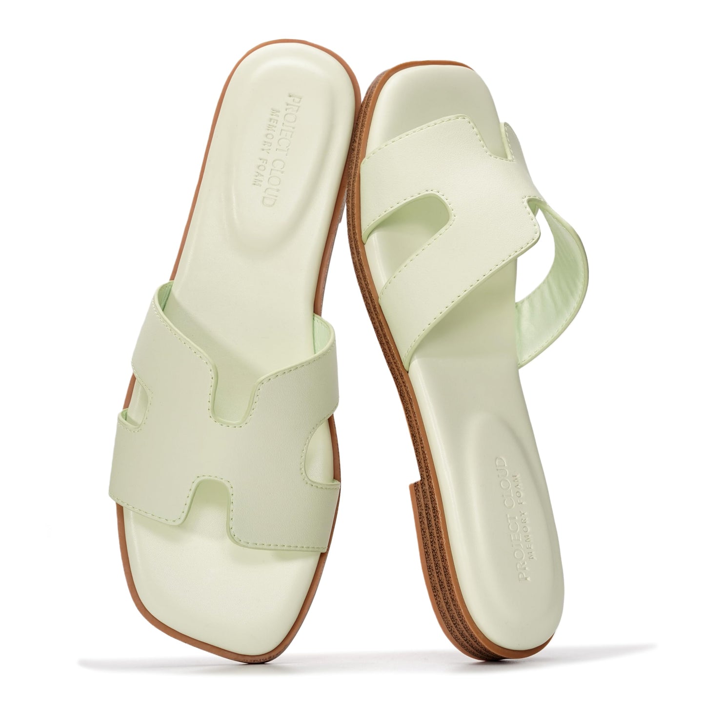 Leather Memory Foam Slide Sandals Women Flat Comfort Minimal