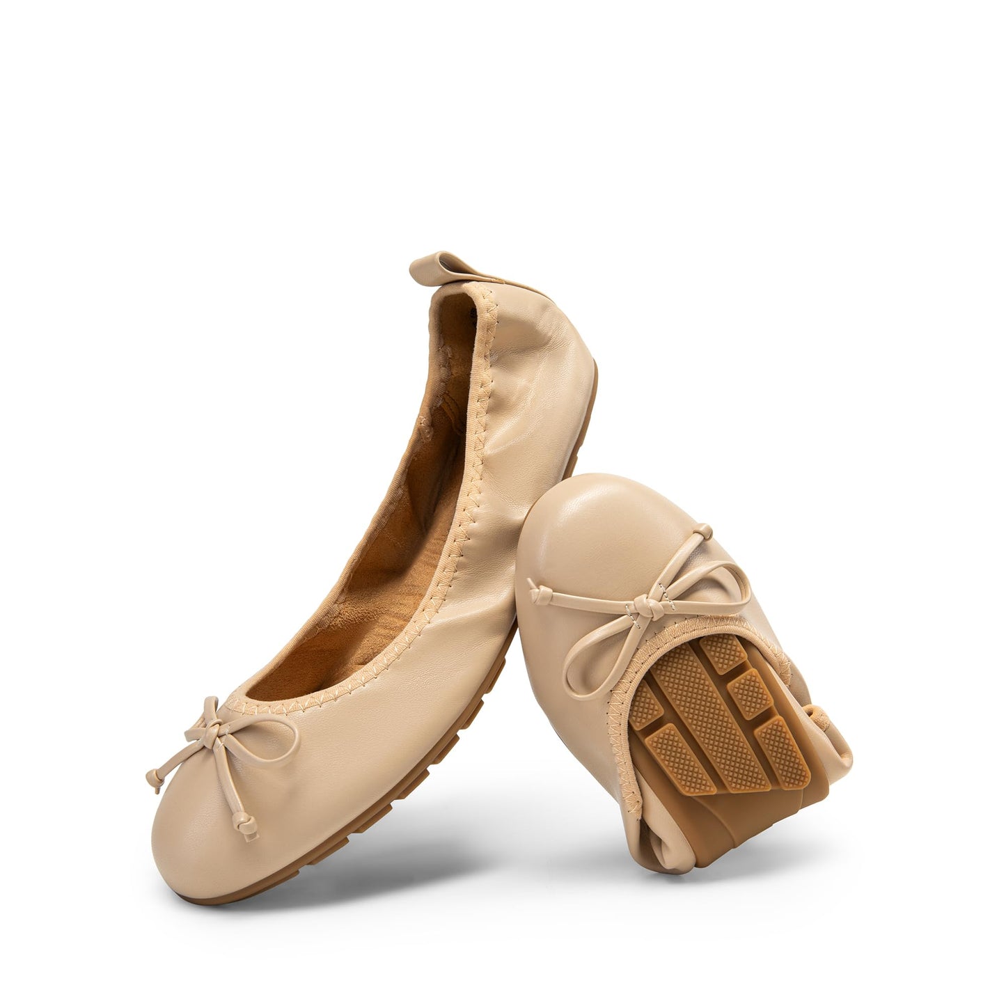 Women's Foldable Ballet Flats Bowknot Round Toe Slip-On Shoes