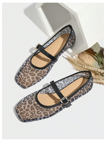 Women's Mesh Square Toe Mary Jane Ballet Flats Dress Shoes