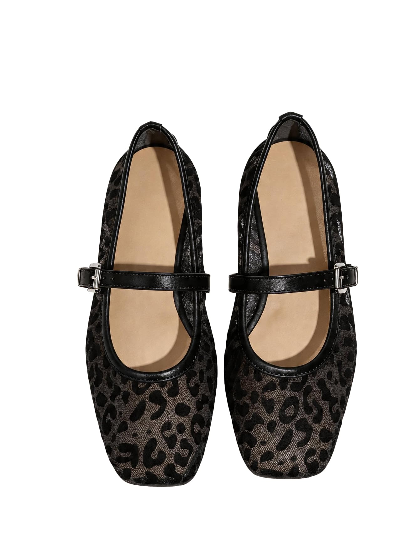 Women's Mesh Square Toe Mary Jane Ballet Flats Dress Shoes