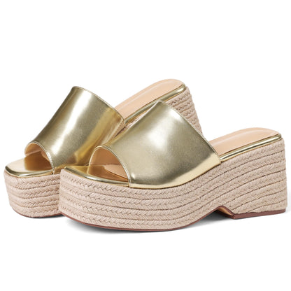 Platform Espadrille Wedge Slide Sandals Women Open Toe Minimal