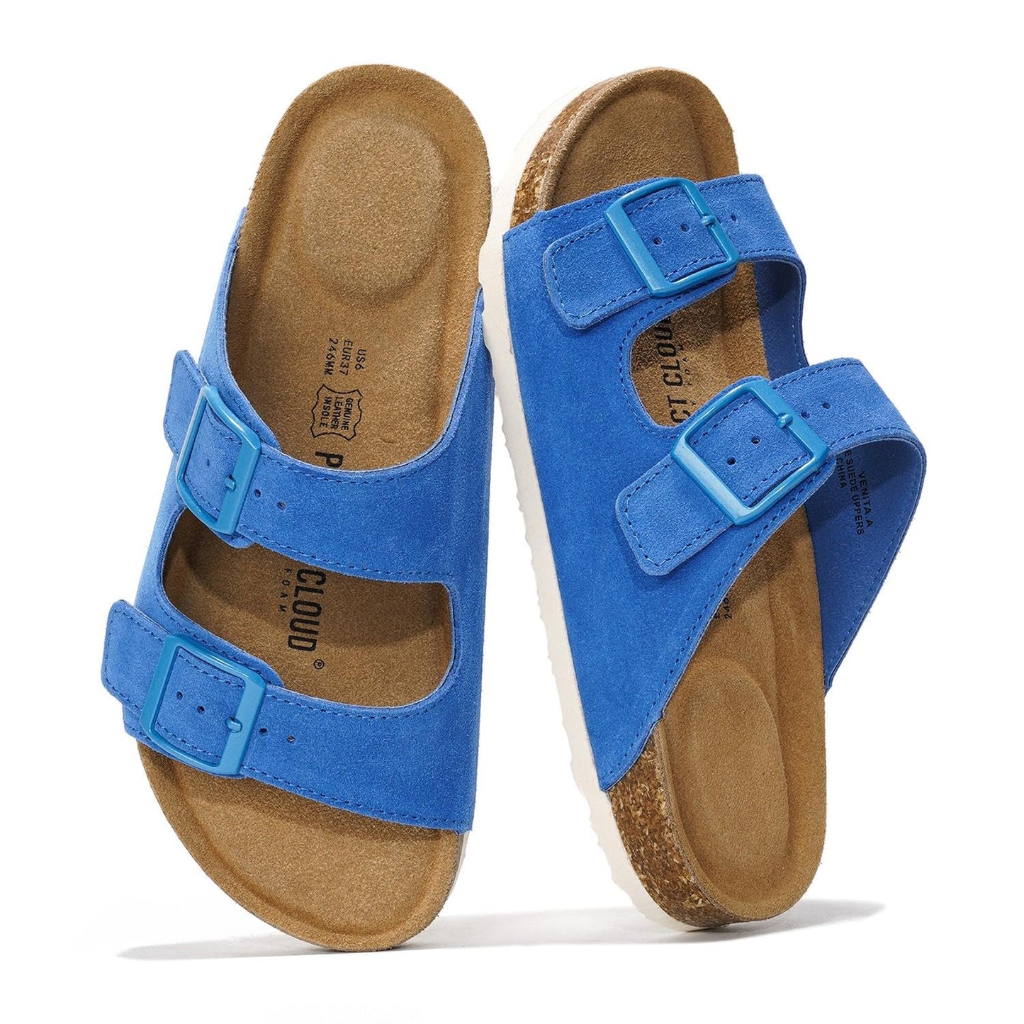 Women's Leather Cork Footbed Flat Slide Sandals