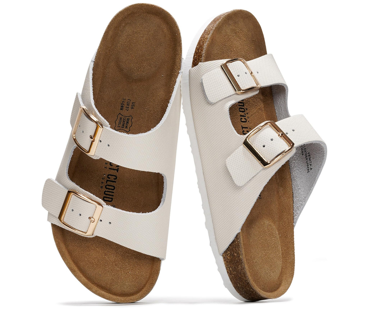Women's Leather Cork Footbed Flat Slide Sandals