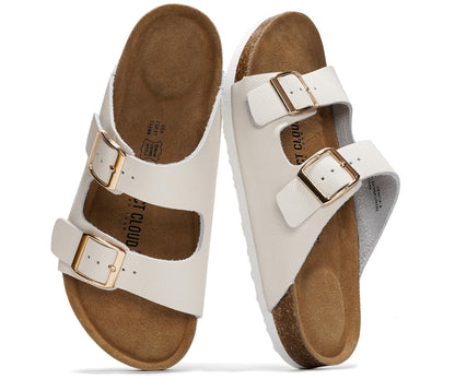 Women's Leather Cork Footbed Flat Slide Sandals
