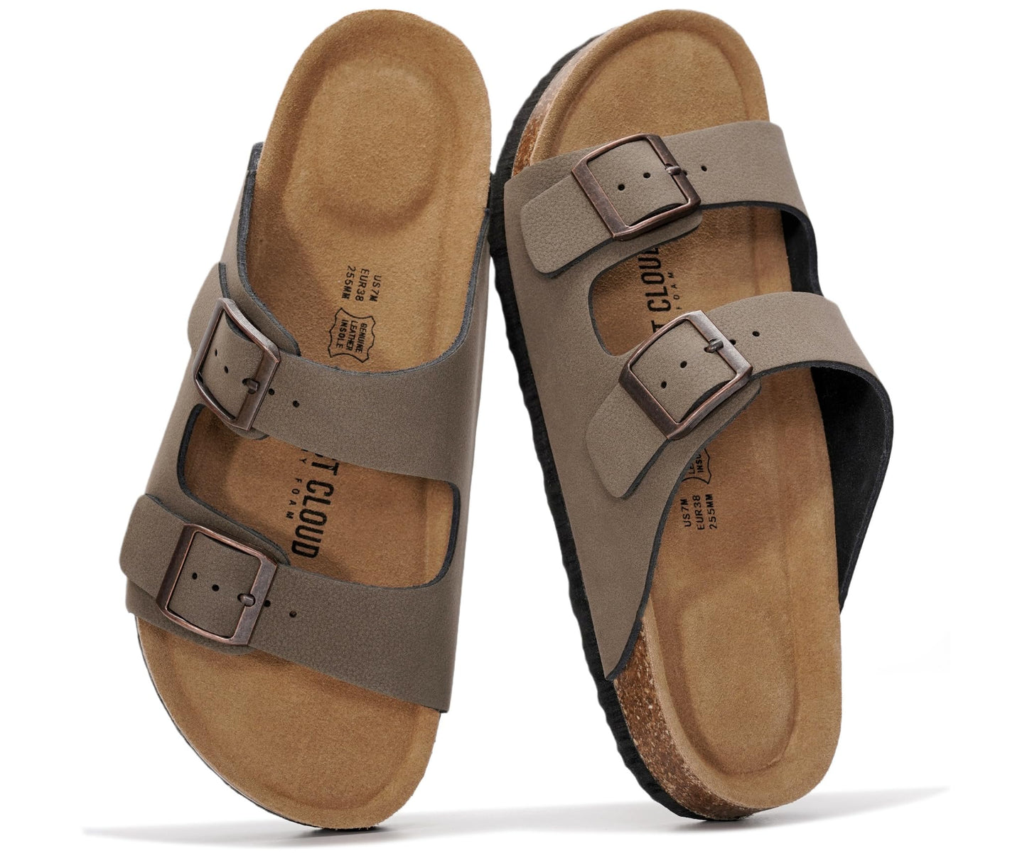 Women's Leather Cork Footbed Flat Slide Sandals