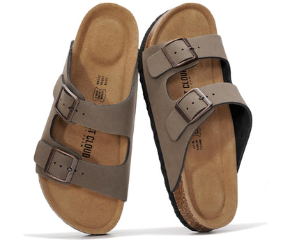 Women's Leather Cork Footbed Flat Slide Sandals
