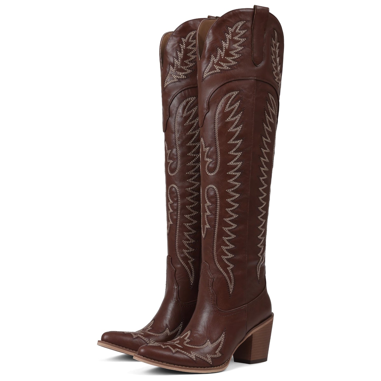 Over Knee Western Cowboy Boots Women Chunky Heel Embroidered