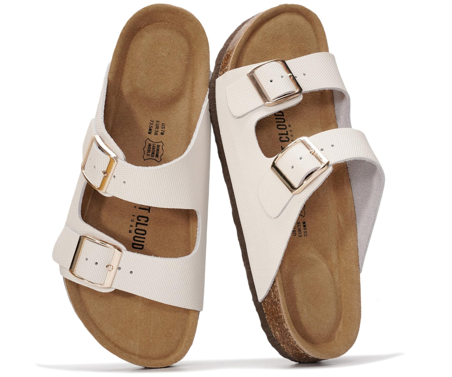 Women's Leather Cork Footbed Flat Slide Sandals