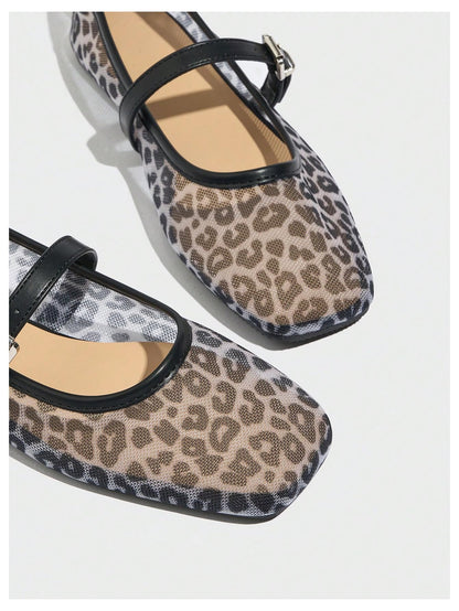 Women's Mesh Square Toe Mary Jane Ballet Flats Dress Shoes